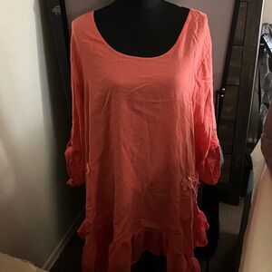 Kaktus Coral Tunic with Ruffle Detail